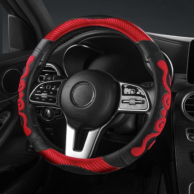 Universal Car Steering Wheel Cover - Carbon Fiber Leather with Breathable Honeycomb Silicone, Soft & Comfortable, All-Season Use