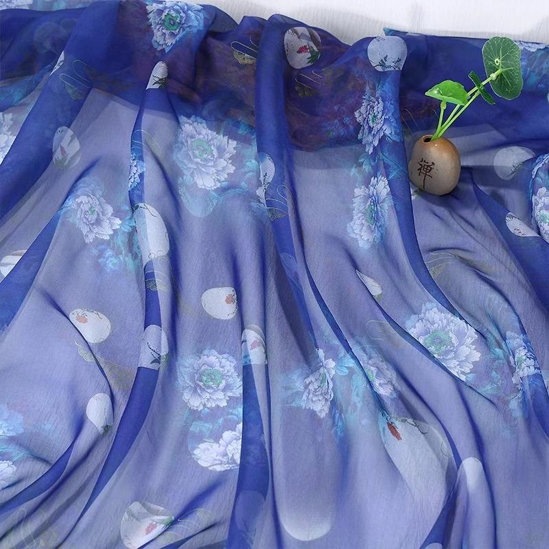 Hedvábný šátek dekorativní 30D Tištěný šifon Inkoustová malba Čínský styl Látka Starobylý kostým Hanfu Sukně Gáza Gázová oděvní látka