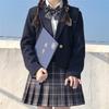 QOOLY High School Uniform Sailor Ribbon Checkered Size XL 5-Piece Set, Suit, Blazer, Skirt, Black,