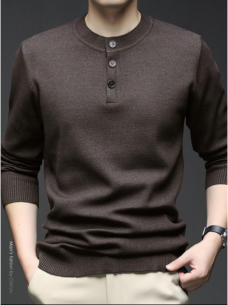 Douyin Herrstickad Rundhalsad Långärmad Knäppning Tröja