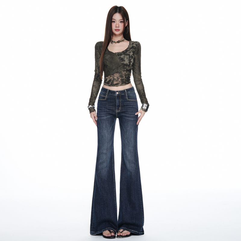 Autumn Spice Girl Drape Skinny Elastic Micro-Flared Jeans Women