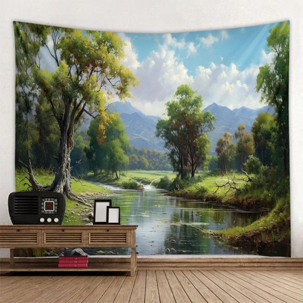 Bellissimo Arazzo Paesaggio Forestale Decorazione Murale per Camera da Letto Soggiorno Tessuto di Sfondo, Murale in Tessuto Estetica Hippie