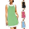 Two Piece Set for Women Summer Boho Color Block Outfits Sleeveless Crewneck Side Slit Mini Dress Casual Lounge Short Sets