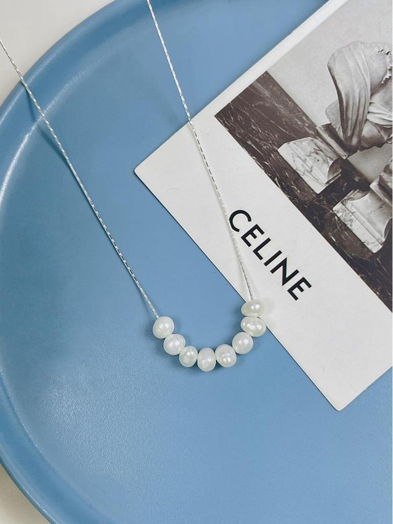 2024 Korean Style: 925 Sterling Silver Bamboo Link Chain with 8 Freshwater Pearls for Women