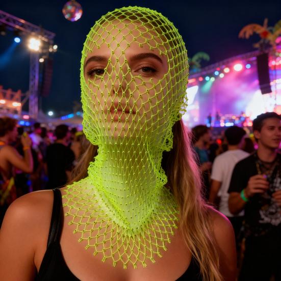 Fishnet Hat Rhinestones Design Hollow Hooded Hat Solid Color Breathable Elastic Fishnet Night Club Hat