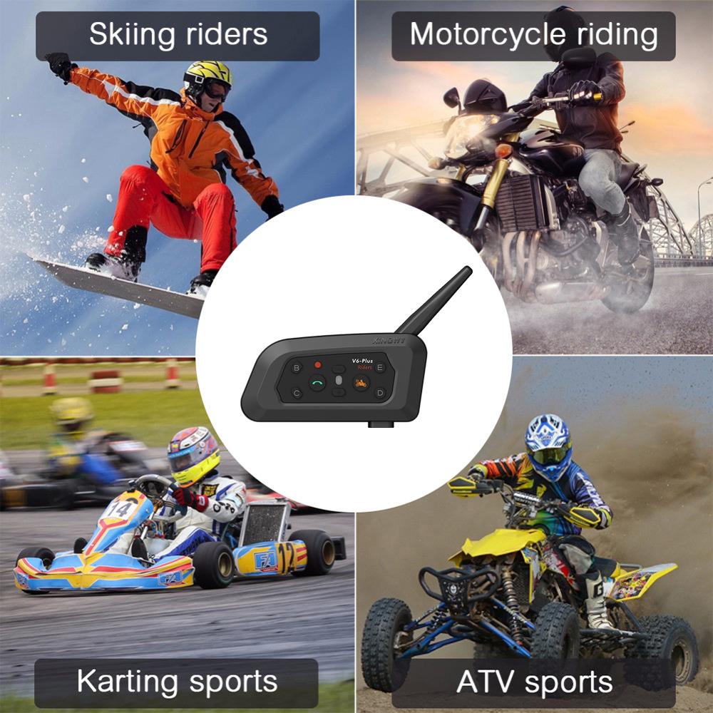 Cuffie per casco moto V6 Plus Interfono wireless Bluetooth5.0 Walkie-Talkie Musica vivavoce Comunicatore interfono 1500M per 6 ciclisti Doppio microfono