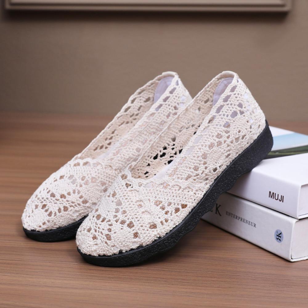 Ladies' Casual Temperament Breathable One Foot Shoes -Women's Mesh Shoes with Mesh Surface, Ethnic Style Cloth Shoes, Hollow Lace Women's Shoes