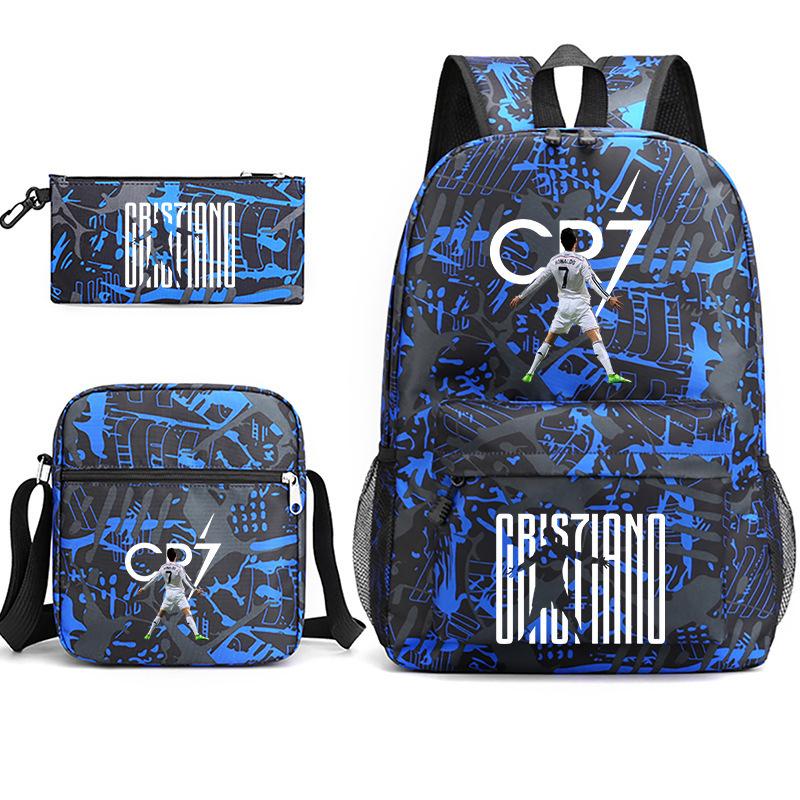 Large Capacity Schoolbag with Shoulder Strap; Student Three-piece Pencil Case Set