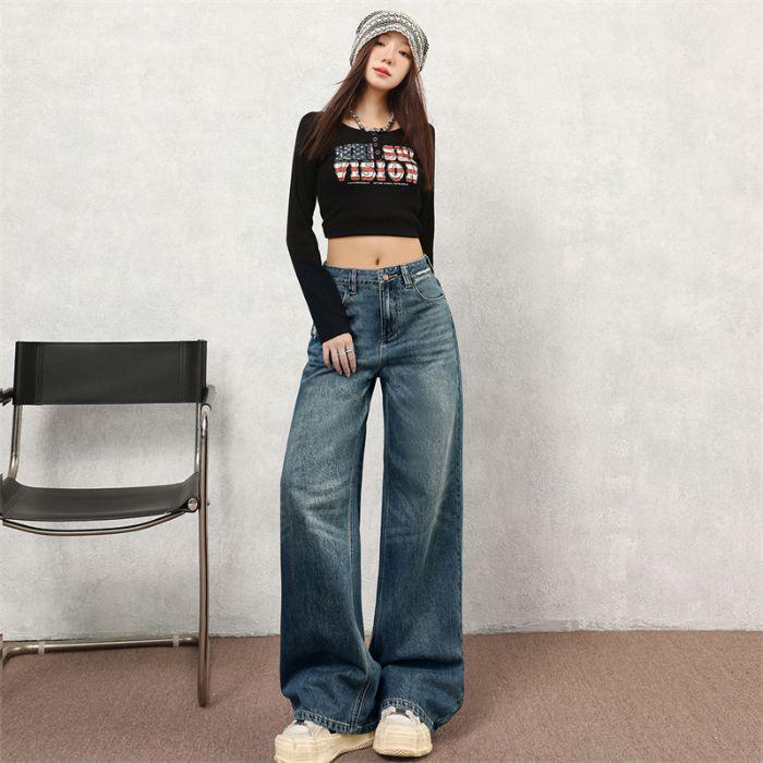 

Women s High-Waisted Wide-Leg Fireworks Pattern Jeans for Spring/Autumn 2026 Double Extra Large
