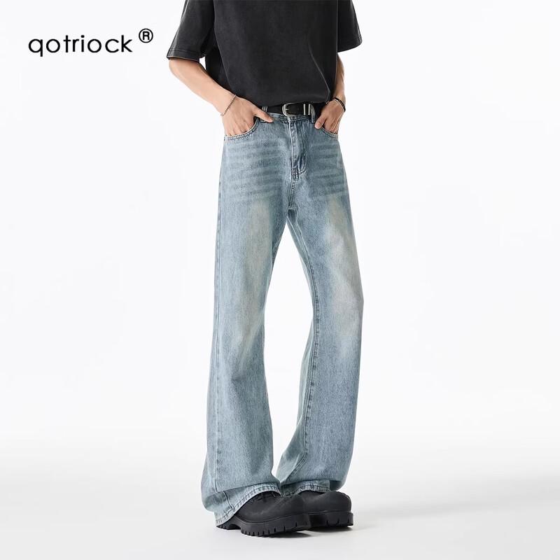 Мужские джинсы QOTRIOCK, стираные, свободные, прямого кроя XL