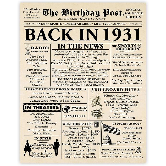 Stuff4 51st Birthday Poster Unframed - Born In 1975 Newspaper - Happy 51 Birthday for Men Women Retro Vintage Gifts Back In 1975, 8x10 Inch Bday