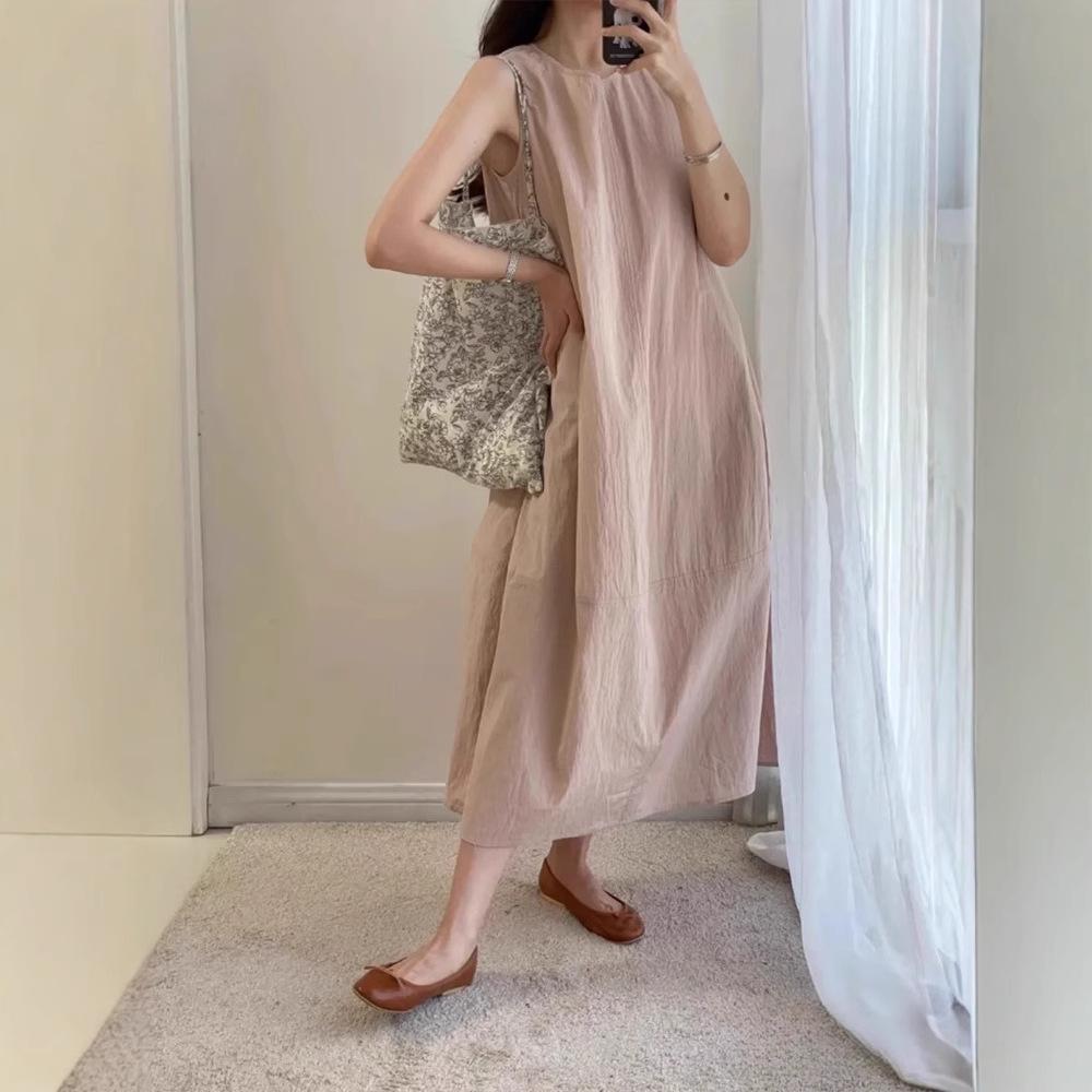 French High-end Pink Sleeveless Vest Dress Women's Summer Seaside Vacation Loose and Thin Temperament Beautiful Long Dress