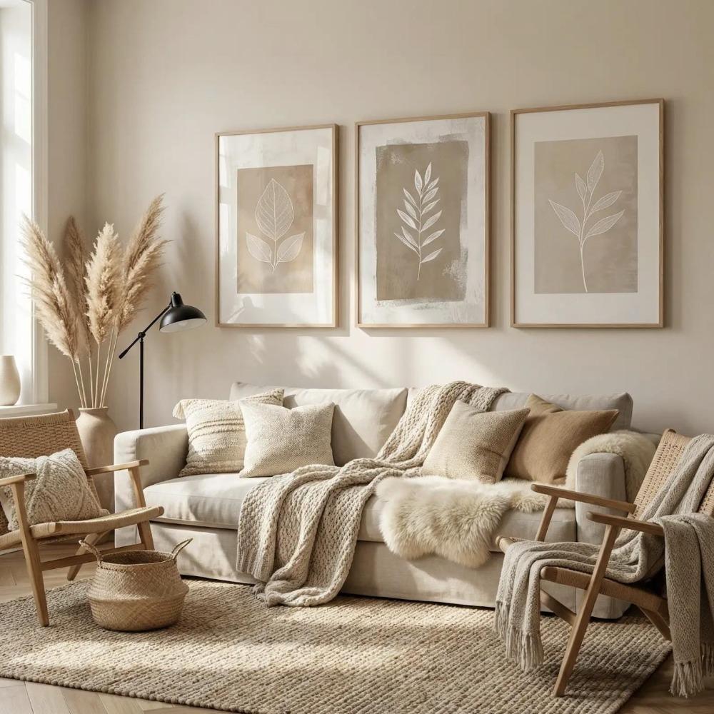 3pcs Frameless Neutral Bohemian Fern Prints,Minimalist Abstract Plant Canvas Decoration, Living Room Bedroom Wall Art Decoration