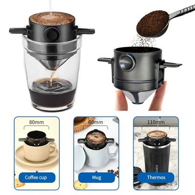 Portable Pour Over Coffee Maker 1-2 Cup, Stainless Steel Portable Coffee Filter, Reusable Mug Coffee Dripper Filter for Home Office Travel