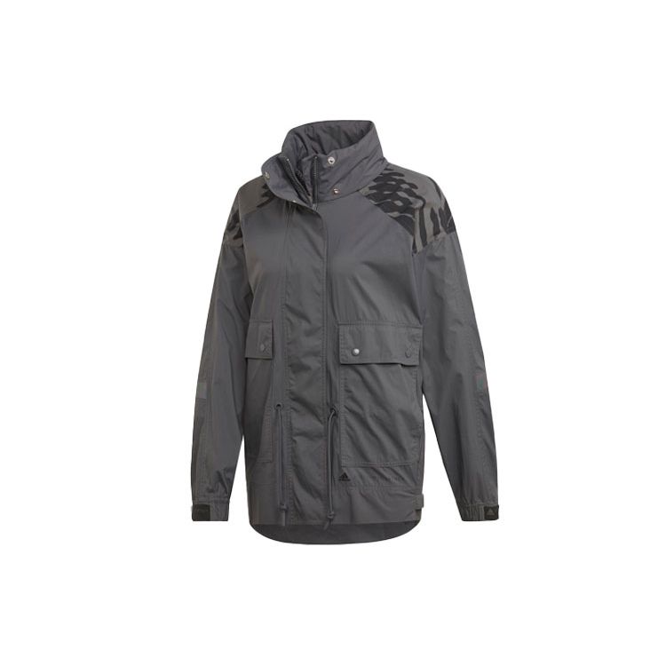 Adidas X Stella McCartney Run Ult Color Block Printed Hooded Woven Jacket, Casual Sports Outerwear For Women Gray EA2162 XS