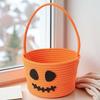 Braided Pumpkin Candy Bucket Orange Trick Treat Tote Kids Gift Hamper Woven Storage Pouch  Teachers
