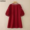 VONDA S-5XL Summer Women V Neck 3/4 Sleeve Print Elegnat Casual Loose Dress