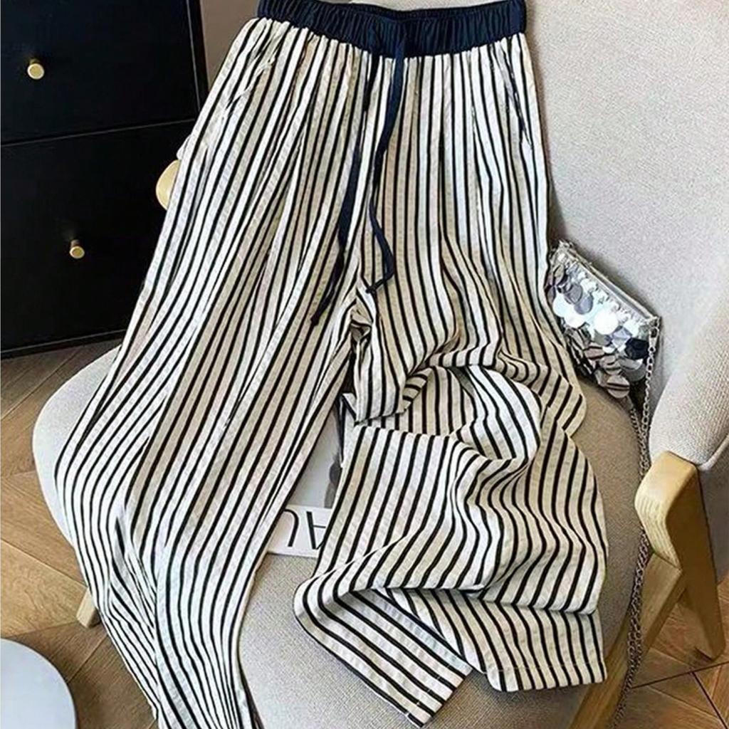 Summer New Texture-striped Wide-leg Pants with High Waist - Comfortable and Slimming Casual Pants with A Good Drape Effect