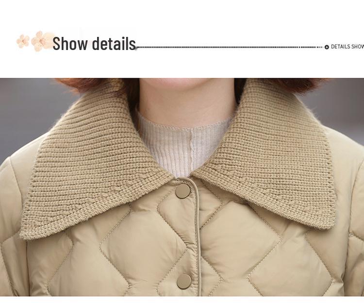 Petite Stylish Cotton Jacket for Middle-Aged Women, Autumn/Winter Short Coat, Warm Lightweight Outerwear for Elderly Women