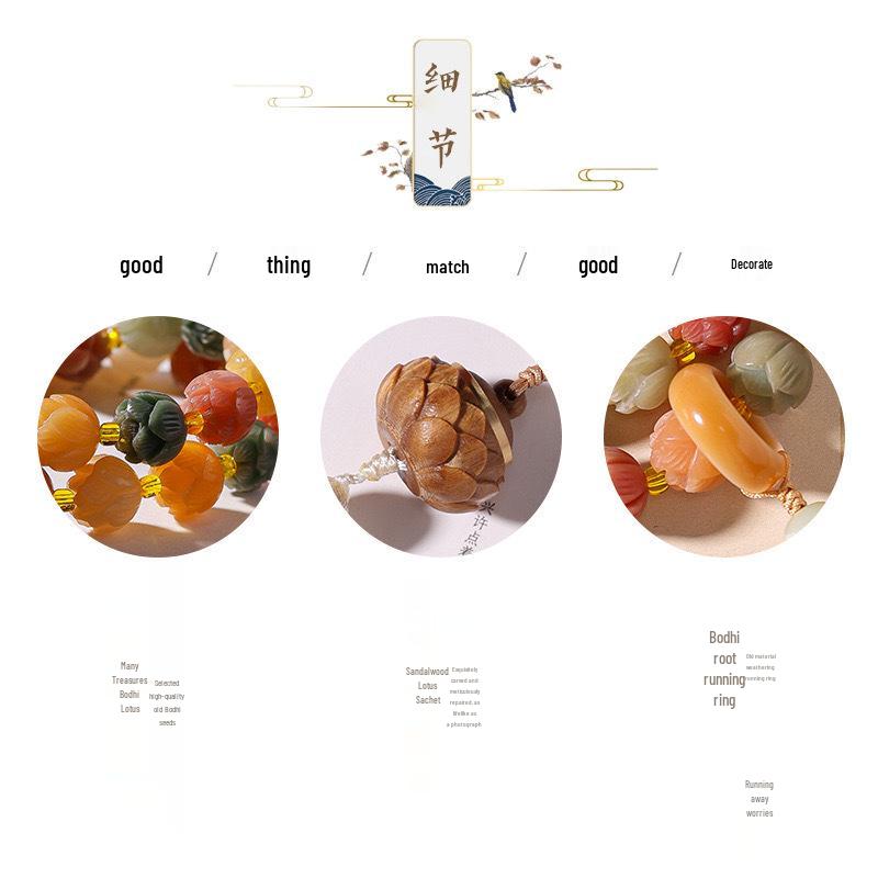 Lotus Carving Bodhi Root Tassel Wenwan Incense Burner Prayer Beads for Men and Women