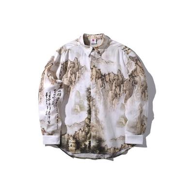 Li Ning Sports Fashion Series Casual Long Sleeve Shirt Mountain Print Men Shirts ASHP015-2