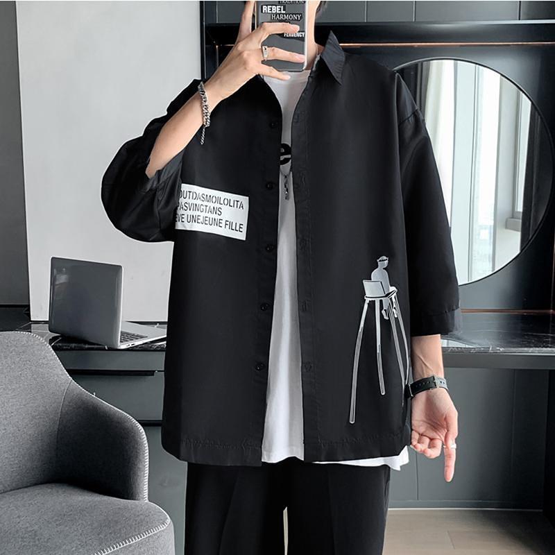 IELGY Halbarmhemd Herren Schwarzweiß Trend Persönlichkeit Druck