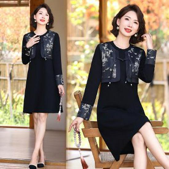 Women s Spring & Autumn Long-Sleeved Dress: 2026 Elegant Style for Middle-Aged & Elderly XL чёрный