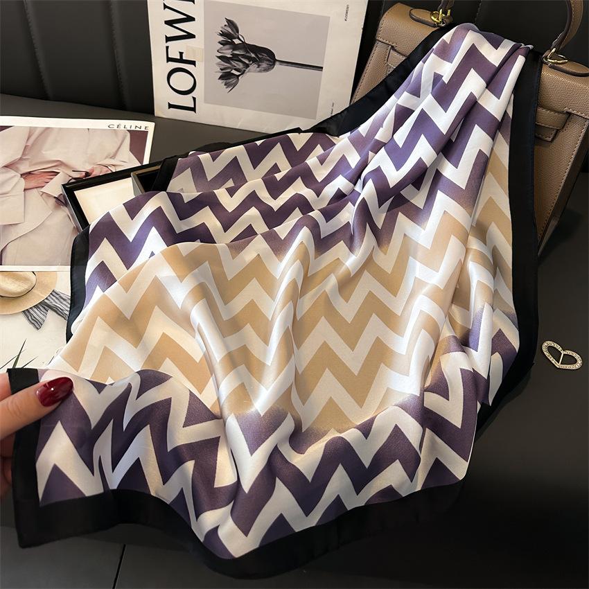 Summer 70Cm Print Square Scarf Checkered Thin Versatile Neckerchief Hair Tie Headscarf Women Wraps Hijabs Luxury Bufandas Poncho