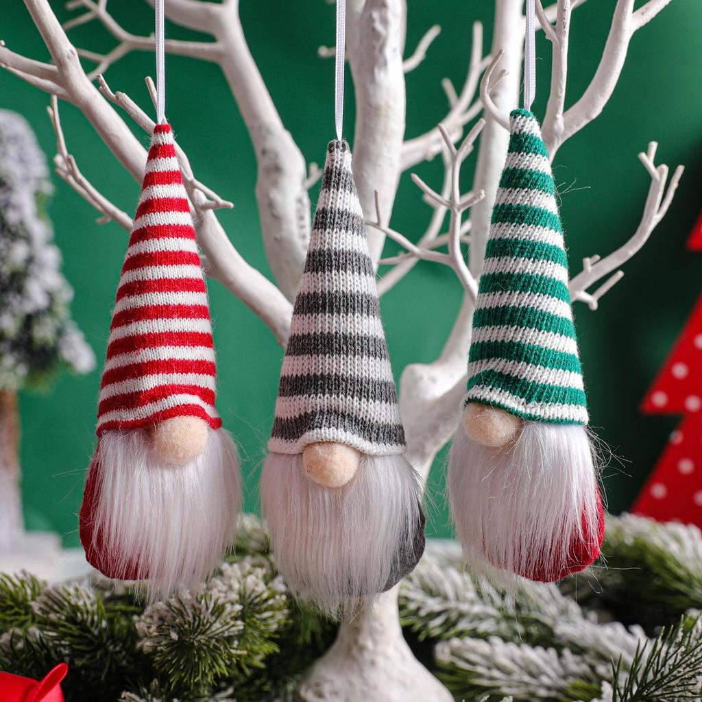3-Piece Christmas Gnome Plush Santa Doll Knit Fabric Christmas Tree Hanging Ornaments Gnomes Elf Decorations Gifts New Year