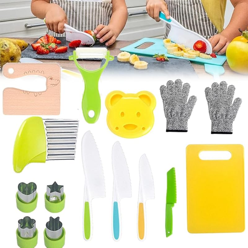 Ensiven Kid Safe Kitchen Set,Children-Safe Kitchen Set,Ensiven Kitchen Set,Montessori Kitchen Tools for Toddlers,Kid Safe Set for Real Cooking