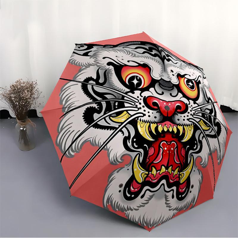 1pc Tiger Face Automatic Open/Close Umbrella, Portable Folding Umbrella for Travel, Themed Events, It is suitable as a gift for various festivals, Out