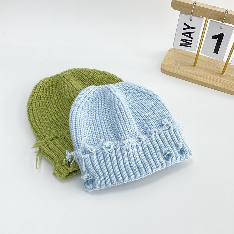 New autumn and winter adult knitted hat children's wool hat women's winter Korean version ripped hat versatile and small face
