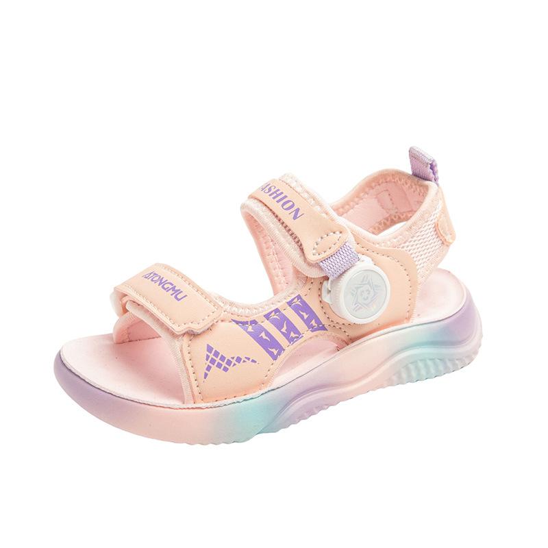 

Детские сандалии с вращающейся кнопкой, красивые, лето 2025, новые, для мальчиков, с открытым носком, для детей среднего и старшего возраста, пляжная обувь для девочек 31 yards inner length 19.5CM.