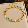Gold Plated Stainless Steel Rainbow CZ Heart Tennis Bracelet for Women