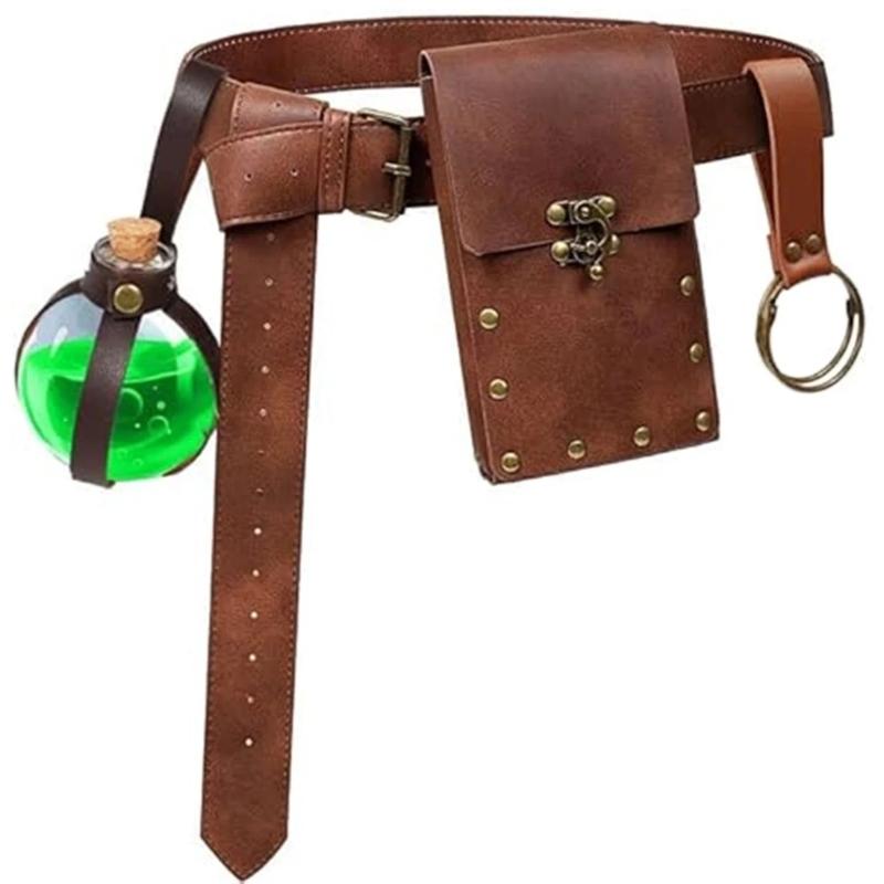 Men's Renaissance Costume Vikinges Costume Accessories Set Medieval Pirate Leather Belt Waist Bag Halloween Costumes