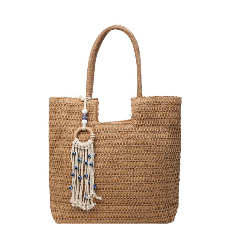 2025 new women's with fringed pendant woven fashion women's bag single shoulder tote bag large capacity bag