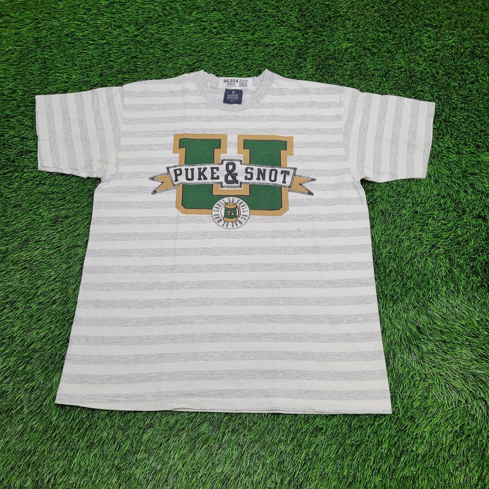 Vintage 90s Puke-&-Snot University Shirt Large 22x27 Gray White 4XL
