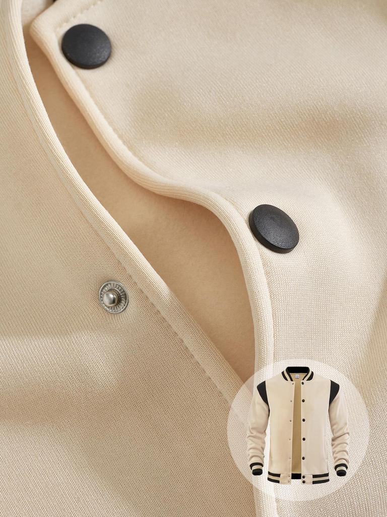 Men's Casual High Street Fleece-lined Patchwork Stand Collar Varsity Jacket