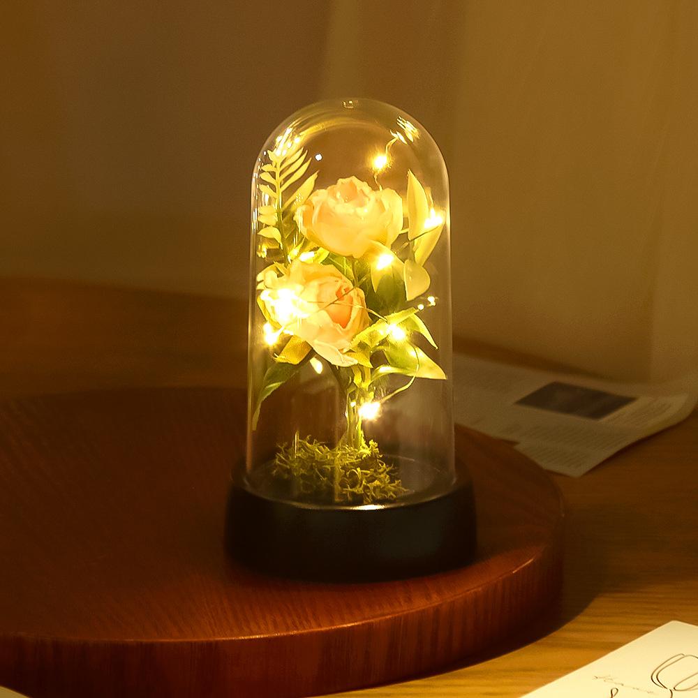 Eternal Flower Home LED Creative Ornament, Valentine's Day Simulation Flower Qixi Festival Christmas Valentine's Day Surprise Gift