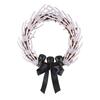 White Bone Garland Halloween Skeleton Hand Wreath for Front Door, Gothic Spooky Hanging Decoration Rattan with Black Bow And Skulls Door Wall Holiday