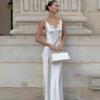 European American Women's Lace Patchwork Satin Sling Dress