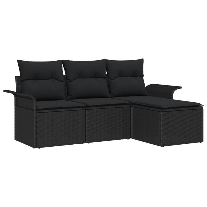 VidaXL 4-Piece Garden Sofa Set with Black Cushions In Poly Rattan 3345313