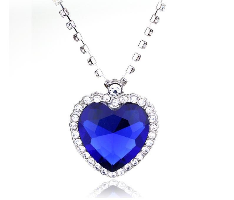 Подвеска JMXD Синее Сердце Океанское Сердце Ожерелье Европейский Стиль Романтическое Синий Хрусталь Украшения Элегантное Ожерелье Любви Винтажное Подвеска в Морском Стиле синий