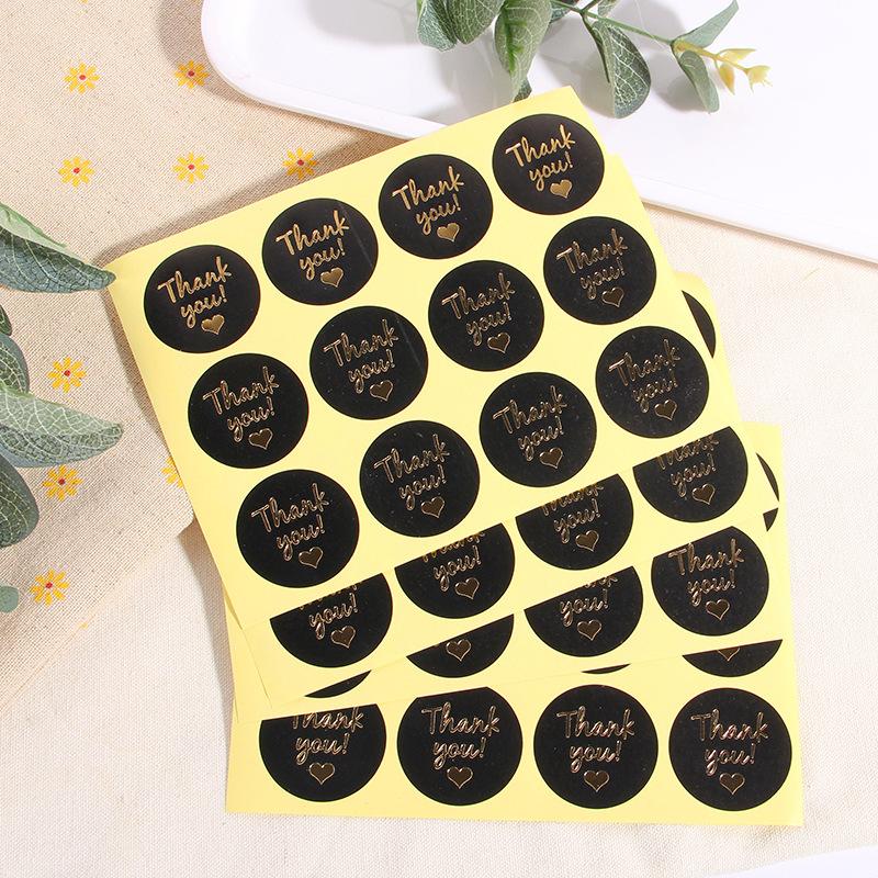 60pcs/5 sheets Thank You Black Stickers Hot Stamping Seal Stickers Bakery Gift Envelope Packaging Thank You Stickers Labels