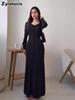 Spring New Long Sleeve Square Neck Maxi Dress Slim Fit Pleated Printed Ruffles Dress