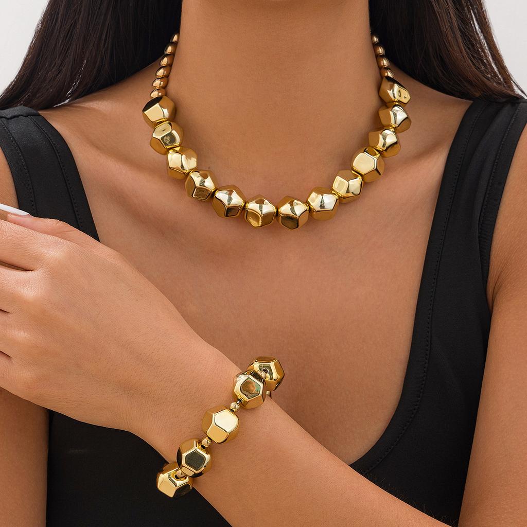 Salircon Minimalism Geometric CCB Beads Chain Choker Necklace Bracelets for Women Men 2026 Trend Punk Party Jewelry Set