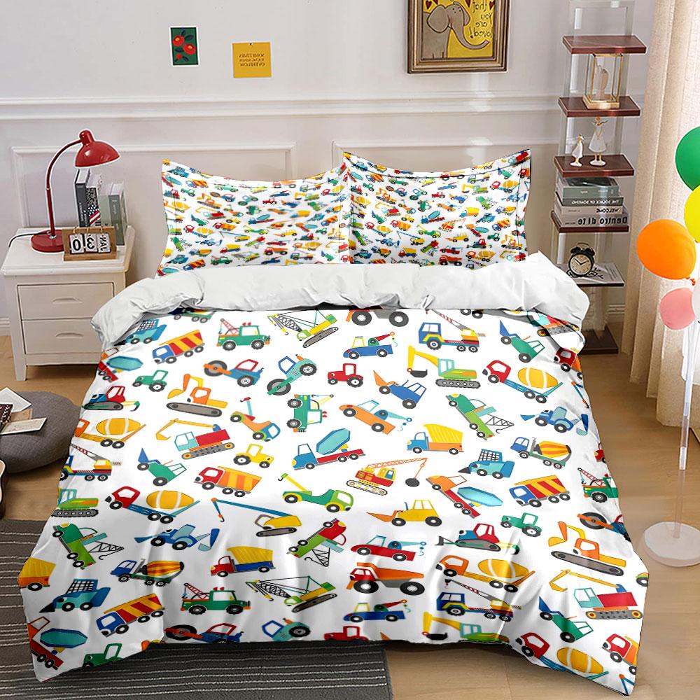 Construction Vehicle Pattern Set Multiple sizes kid's and adults' bedroom Exquisite 3PC bedding set gift