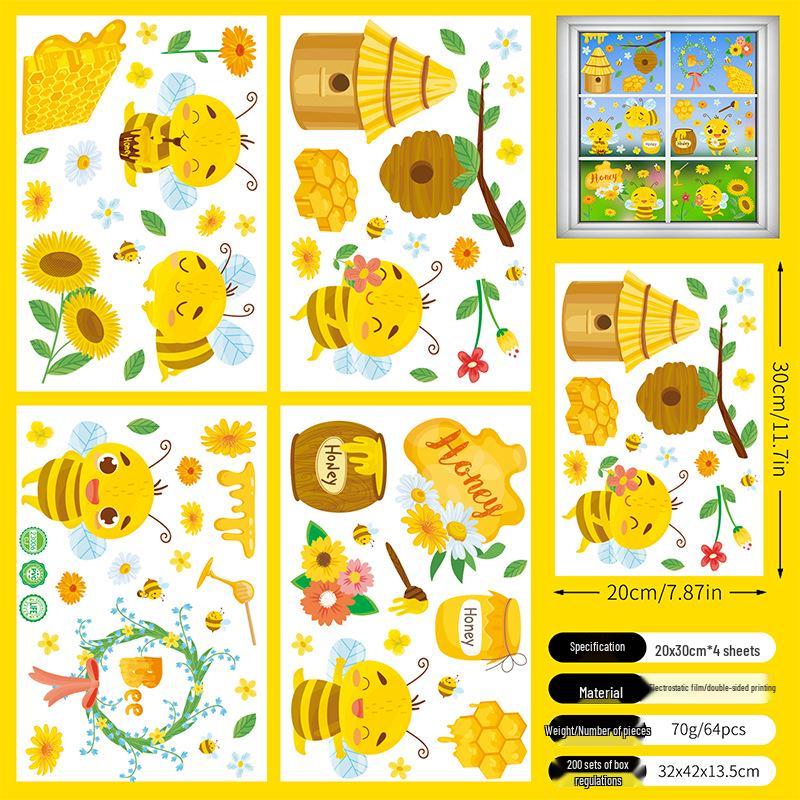 Spring Bee Festival Window Stickers: Creative Gnome Dwarf Decals for Glass Surfaces.