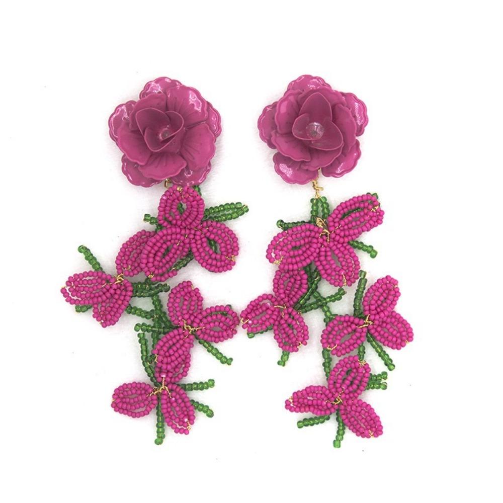 Colorful Flower Tassel Earrings Bead Dangle Earrings Fashion Long Tassel Earrings  Women