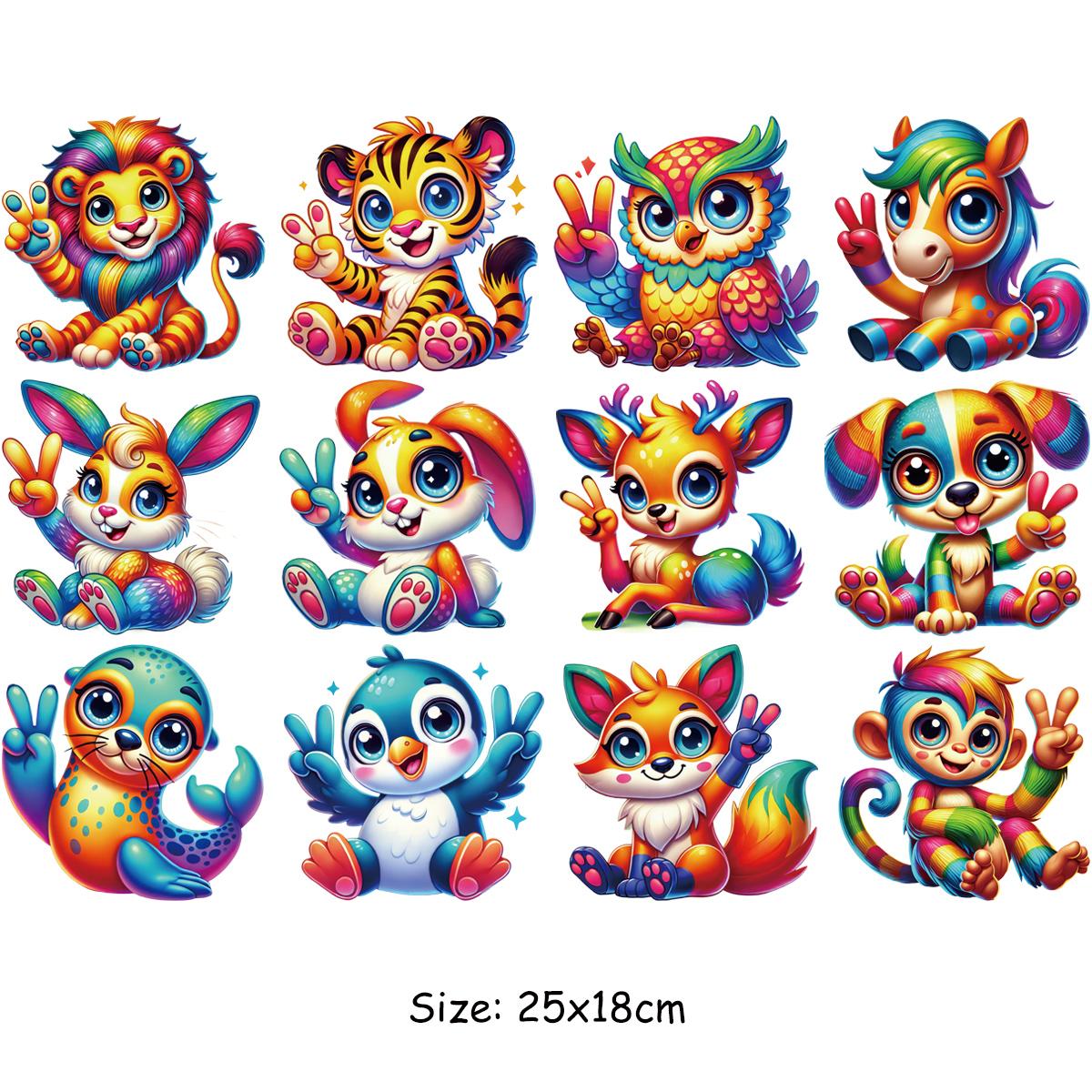 

Красочные животные мир термопереводная наклейка мультфильм кролик собака дельфин лев DIY термопереводная наклейка для толстовок куртка бейсболка